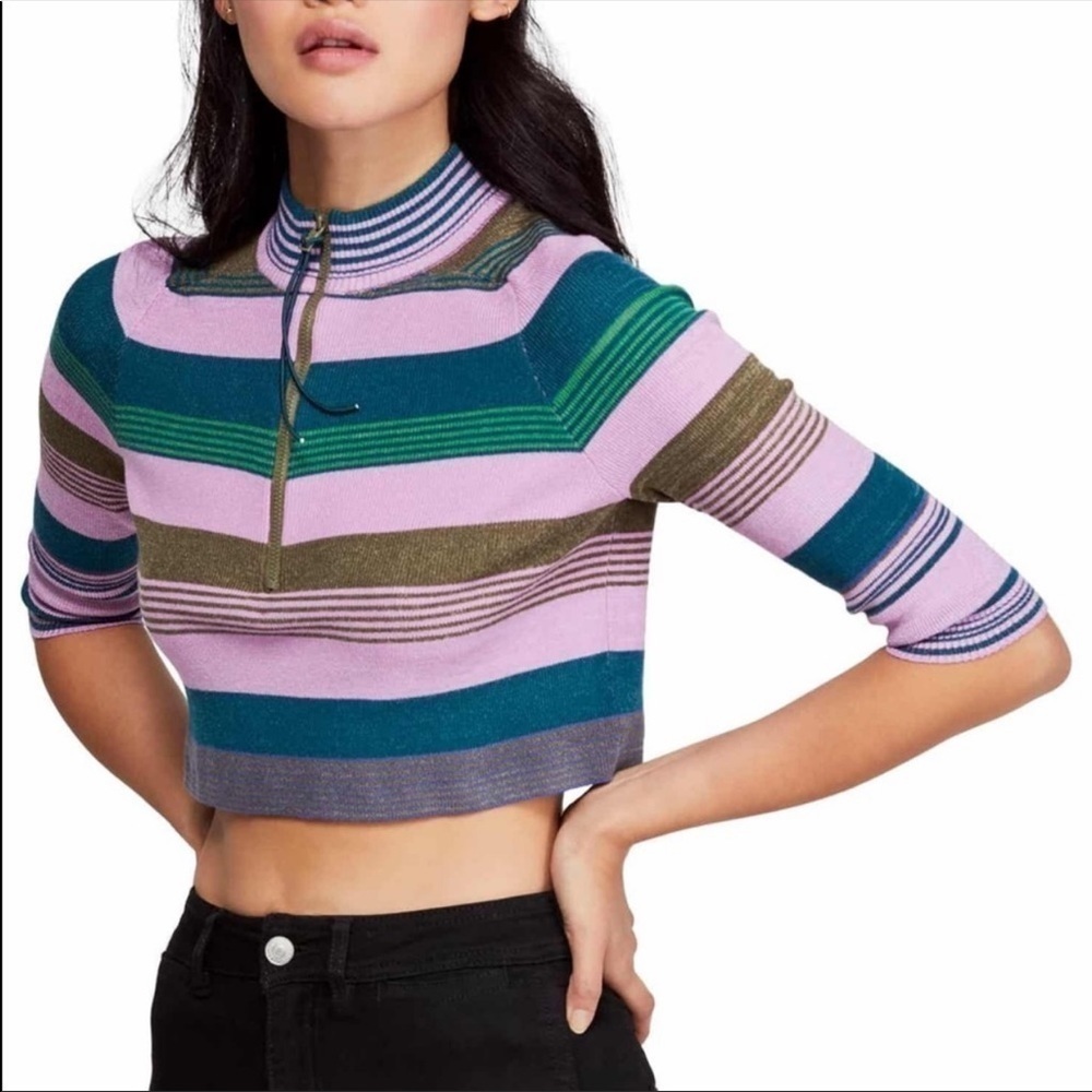 Free People‎ Riptide Striped Crop Top Sweater Size Medium